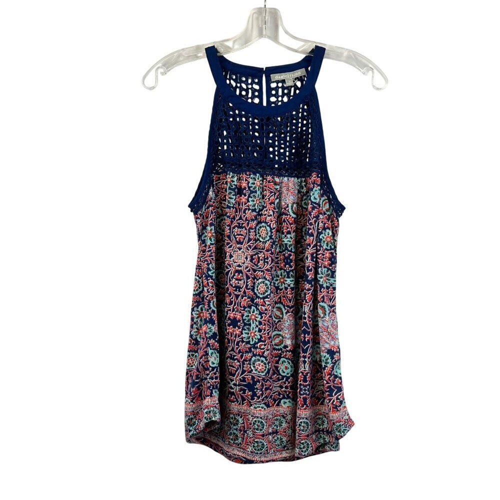 Daniel Rainn Women’s Floral Top Crochet Halter Blue/Multi Size Medium